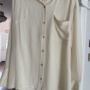 Anthropologie Pilcro Cream Casual Button Down Shirt Relaxed Fit